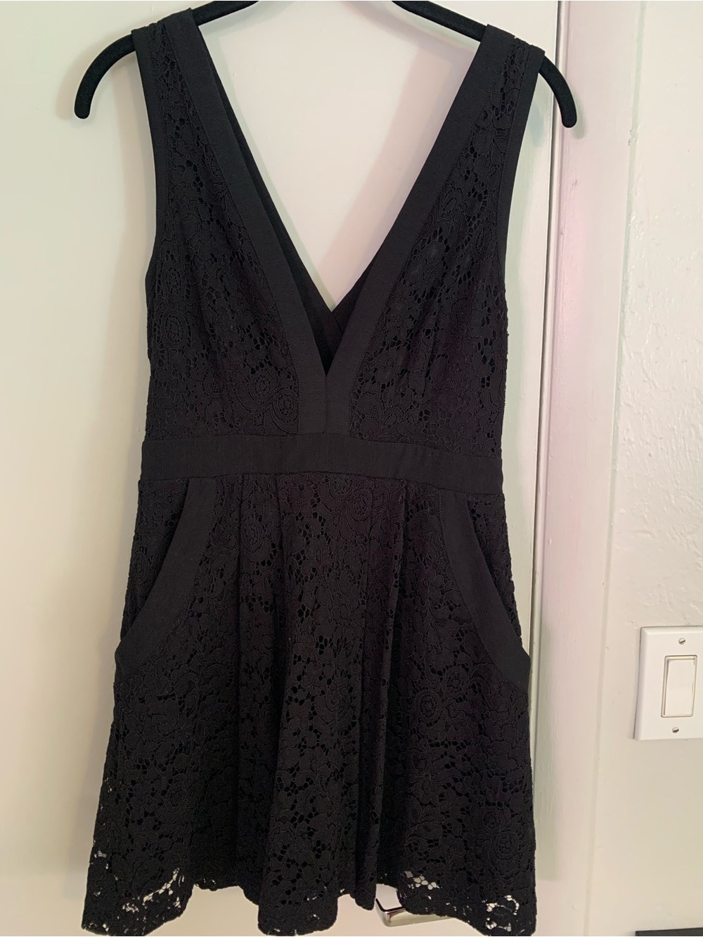 Free People Black Lace V-Neck Mini Dress